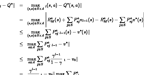 \begin{eqnarray*}\lefteqn{ \Pr( \left\Vert\widehat{Q}_l - Q^*\right\Vert \geq
...
...cdot \vert S\vert \cdot \vert A\vert \cdot 2e^{-2{m_D}{w^2}}\\
\end{eqnarray*}